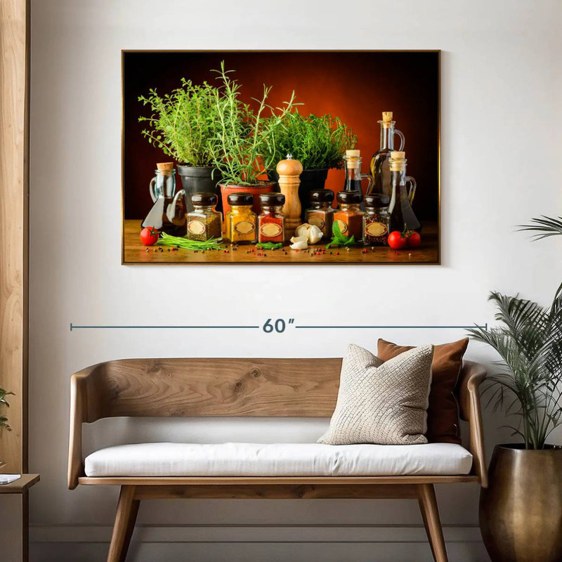 Cuisiner avec des épices et des herbes, 46 po x 31 po, Cadre flottant doré