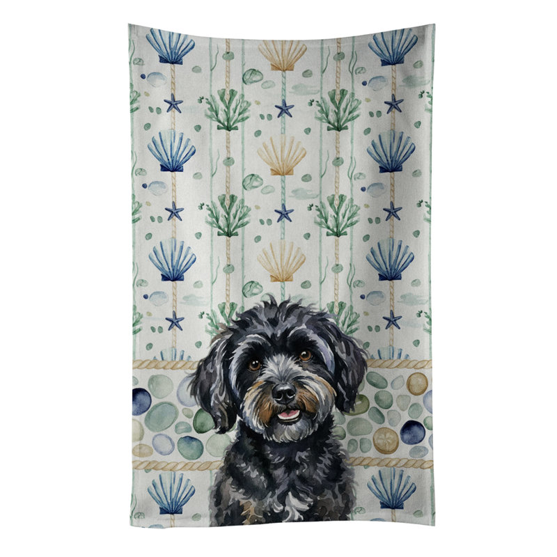 Black Havanese Coastal Sea Glass Kitchen Towel, Black Havanese