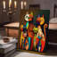 Abstrait chat sur toile, art mural coloré, peinture animalière, décoration murale, chats fantaisistes, affiche d'art populaire pour salon, chambre à coucher, appartement, dortoir, décoration d'intérieur, 16 x 24 po