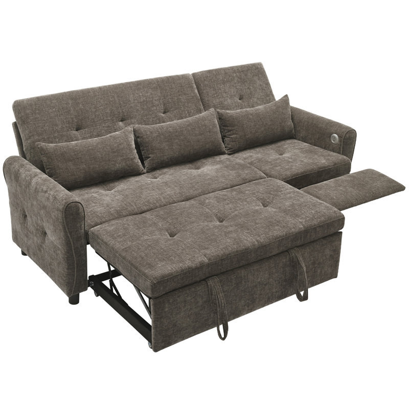 82" 2-In-1 Convertible Sofa Bed With Reversible Recliner, 3-Seater Sleeper Sofa For Living Room, Gray