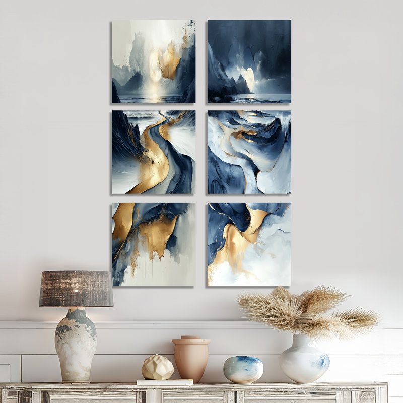 Moonlight Beach - ensemble de 6 reproductions d'art mural plage et océan, Toile tendue, Ne s’applique pas
