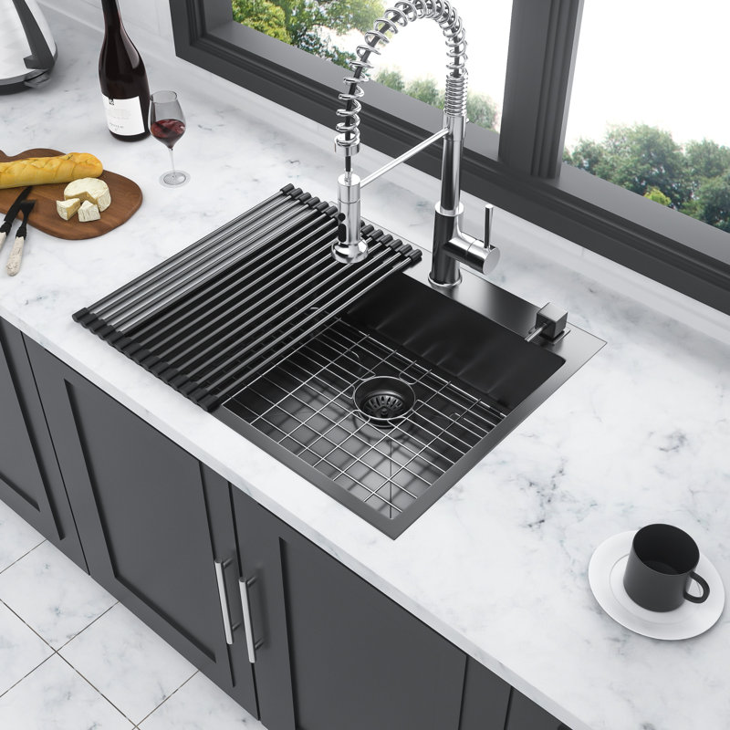 16 Gauge Stainless Steel Basin 25X22 Inch Gunmetal Black - Easy To Maintain Beauty Drop In Kitchen Sink With A Structure