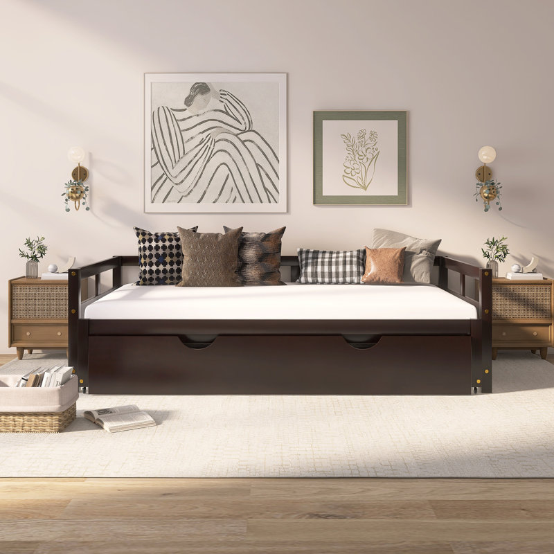 Wooden Extending Daybed With Trundle, Espresso
