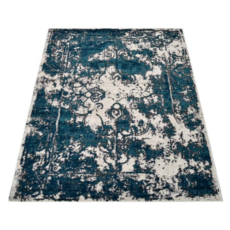 Tapis en polypropylène Hray de Crayton faits à la machine - couleur bleu ivoire, conception moderne abstraite, tapis faits à la machine à poils courts pour le salon, la chambre à coucher