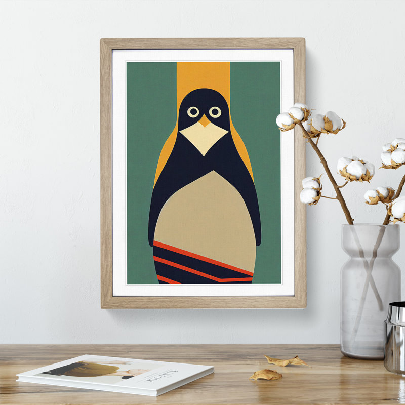 Modern Abstract Penguin No.4 - Framed Print, 64cm H x 46cm W x 2cm D, Oak