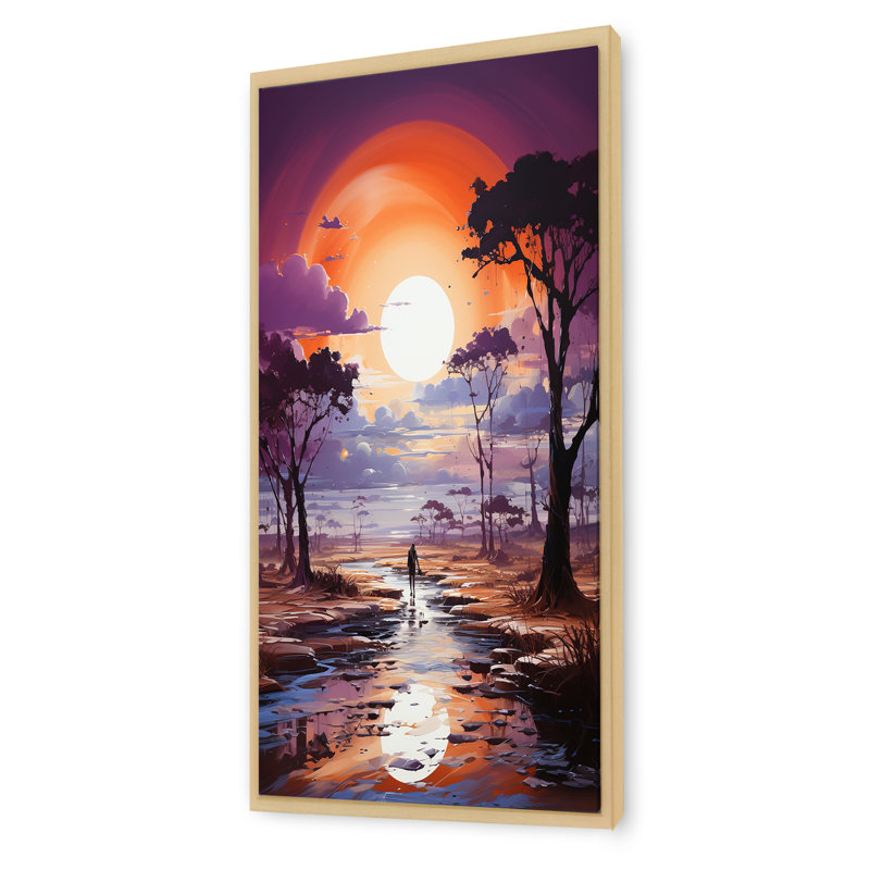 "Paysage abstrait jaune avec espace chromatique I", Cadre flottant brun, H 60 po x l 28 po x P 1,5 po