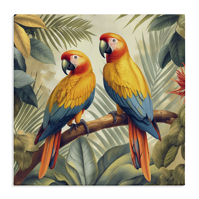 «Perroquet duo sur branche» par Steve Hunziker, H 24 po x l 24 po