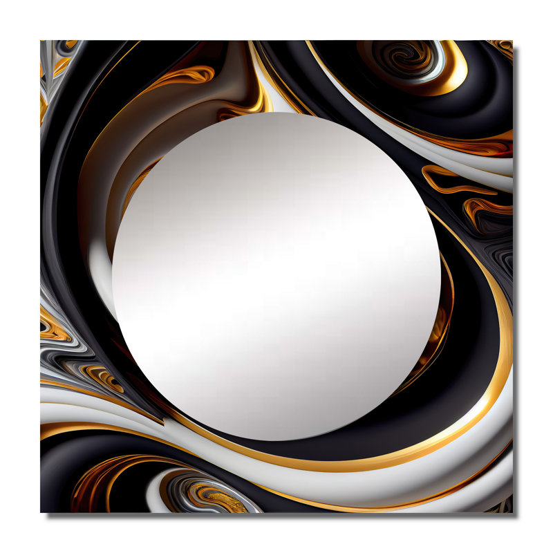 Gold And Black Stained Glass Spiral IV Mirror, 23" x 23"