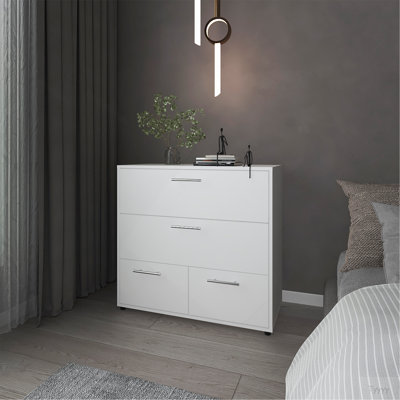 Commode Oto avec 4 tiroirs spacieux, blanc