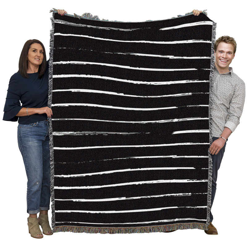 Jeté en coton Pure Country Weavers, Rayures blanc / noir