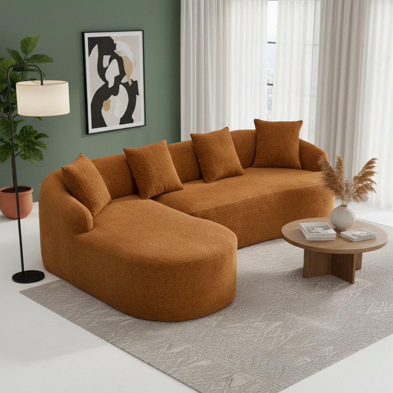 Chenille Fabric Full Sponge Compression Sofa, Orange