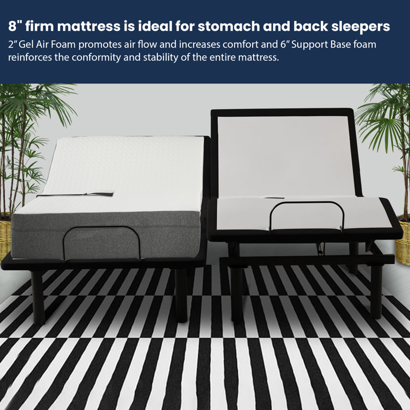 Manzanita 15" Adjustable Bed Frame with Memory Foam Mattress, Foot Retainer Bar, Split California King