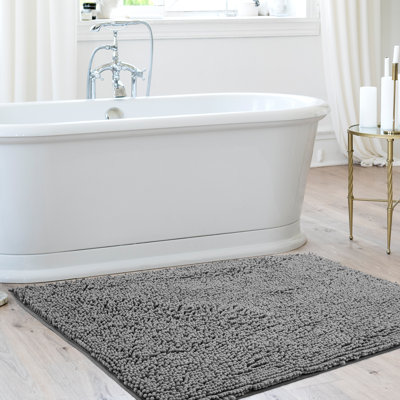 Chenille Bath Mat - Luxurious Soft Microfiber Absorbent Bathroom Rug, Non-Slip, Quick Dry (Set of 4)