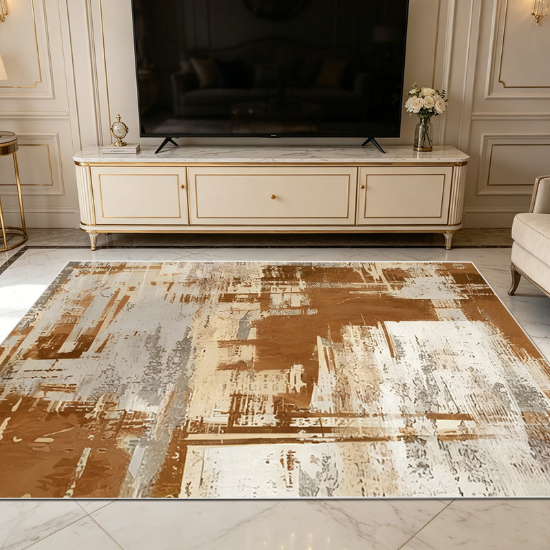 1PC Vintage Abstract Distressed Brown Beige Neutral Farmhouse area rugs for Living Room, Soft and Comfortable, Suitable for all seasons, easy-to-maintain, machine washable Indoor floor mat, Under Table Farmhouse suitable for dining room, bedroom,