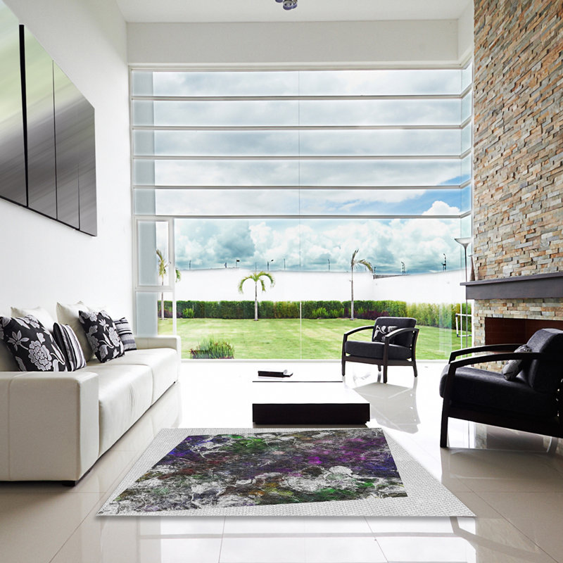 Tapis gris/vert à motifs, Carré 5 pi