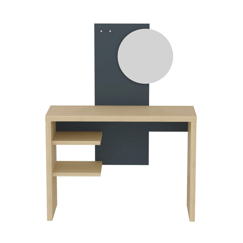 Dressing Table with Mirror, Light Oak/Dark Grey