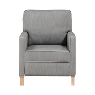 Classic Traditional Push Back Reclining Chair Gray Fabric Upholstery Cushion Seat Solid Wood Furniture 1Pc
