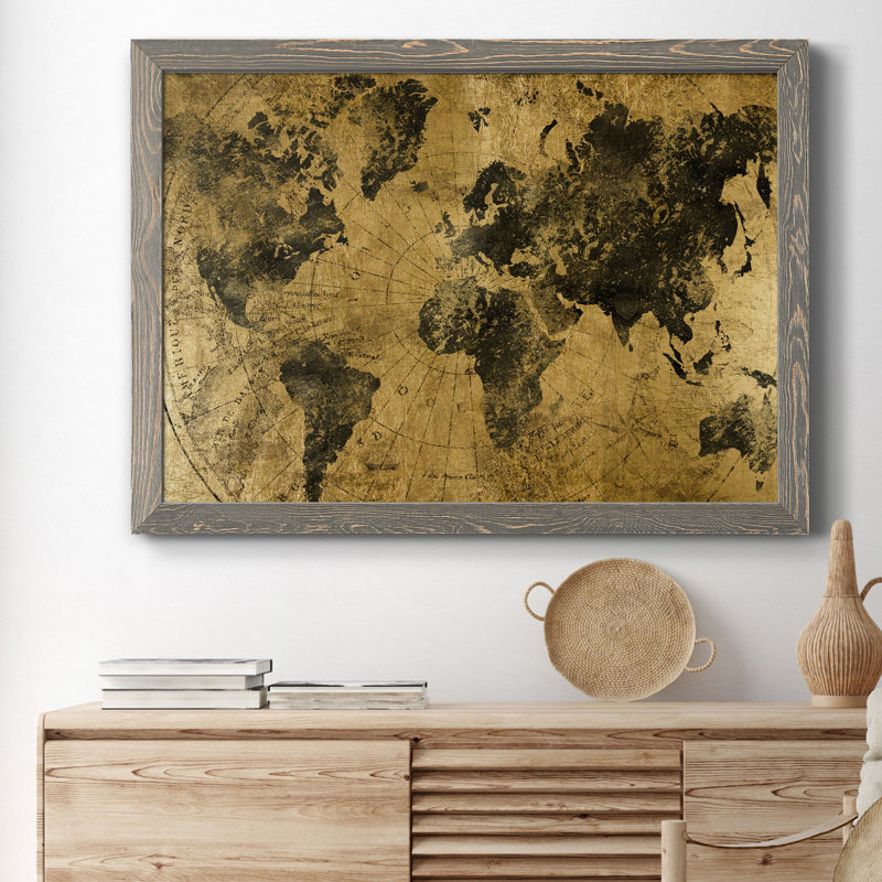 Golden Atlas - Reproduction d'art graphique sur papier encadré, H 37,5 po x l 27,5 po x P 1,5 po, Gris