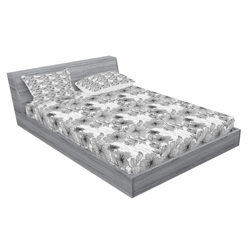 Ensemble de draps à motif floral, Ensemble de drap pour grand lit avec drap-housse