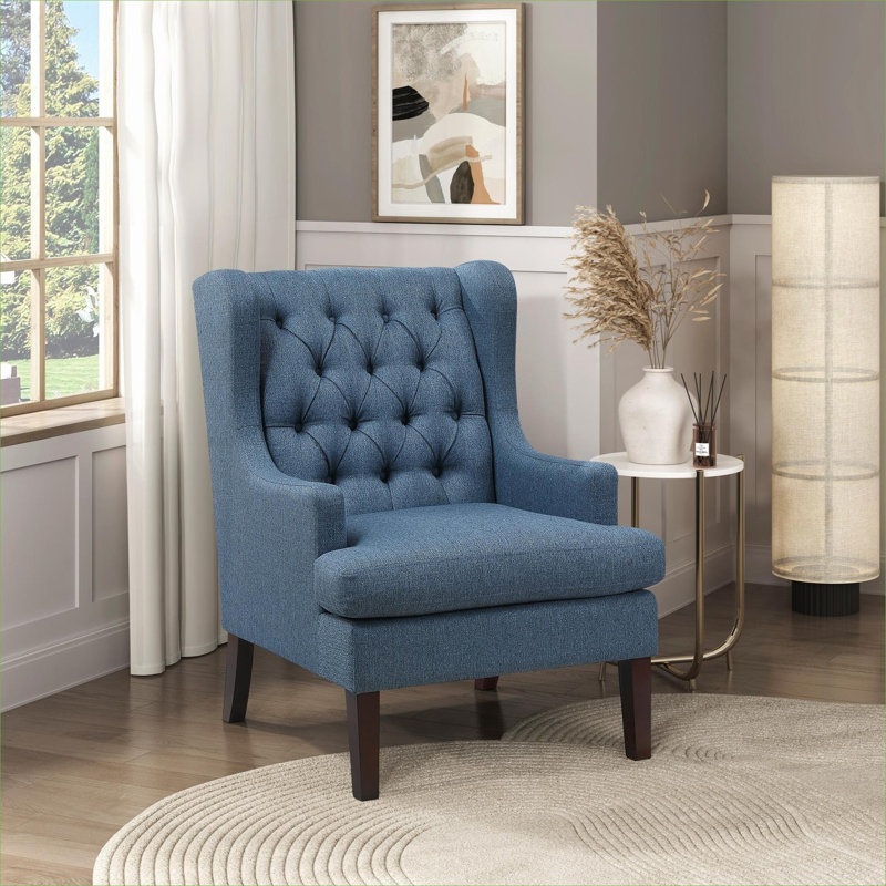 Fauteuil d'appoint simple capitonné et capitonné en tissu bleu classique pour le salon, Bleu