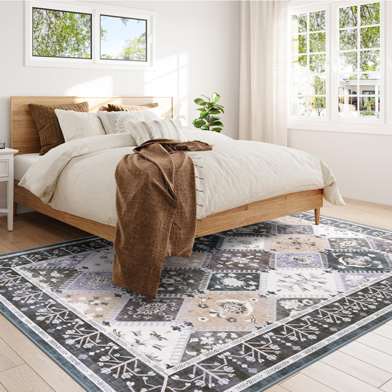 Wymond  Machine Washable Moroccan Area Rug Aztec Geometric Carpet With Non-Slip Backing, Rectangle 5' x 8'
