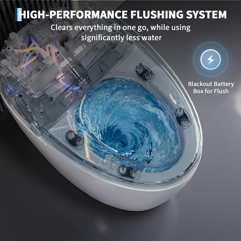Toilette intelligente une pièce allongée, siège de bidet chauffant, chasse d'eau à capteur de pied, séchoir à air chaud, télécommande