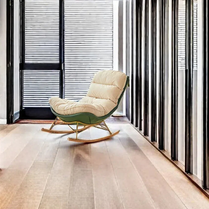Chaise berçante élégante, confortable et décontractée, Vert/doré