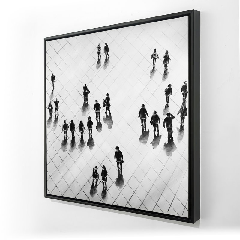Vue aérienne de personnes dans la rue - Toile noire et blanche, H 25,25 po x l 25,25 po