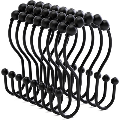 Double Sided Shower Curtain Hooks With Smooth Sliding Roller Balls, Rustproof Metal Shower Rings For Curtain And Liner, Multi-Purpose Bathroom Accessories