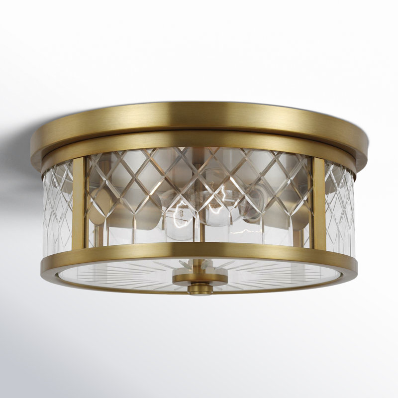 Glass Flush Mount, Burnished Brass