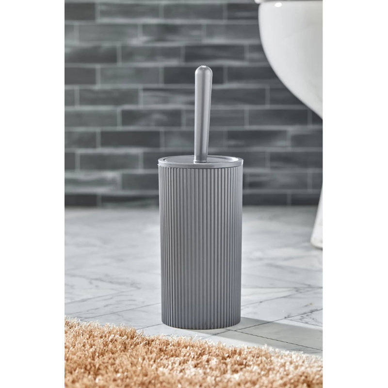 Durable Toilet Brush with Holder, Grey, 6.9 x 2.8 inches | 100% Plastic, Dishwasher Safe | Ideal for Easy Cleaning and Hygiene, Sleek Design for Modern Bathrooms, Compact & Functional
