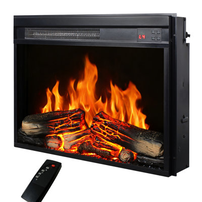 Foyer électrique encastrable, 23 pouces, appareil de chauffage ultra mince, flamme réaliste, bûche, télécommande, minuterie, protection contre la surchauffe, chaleur de 1400 W, 5000 par heure, 11 réglages de température, 50000 heures de DEL