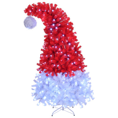 6 Ft. Pre-Lit Bent Top Santa Hat Style Artificial Christmas Tree With 300 LED Lights