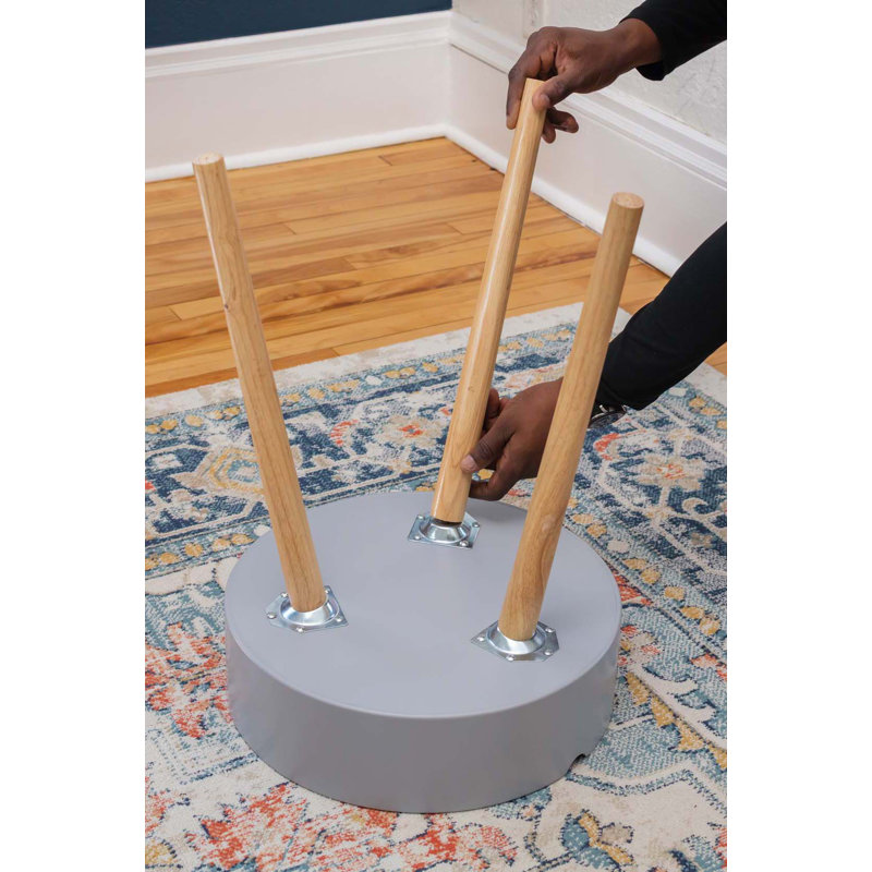Gray and White Round Tray Top End Table with Natural Wood Legs