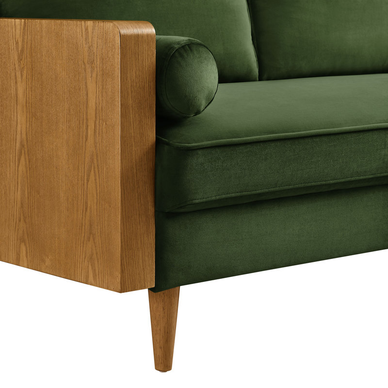 Kellan Performance Velvet Sofa, 33.86" H x 61.22" W x 31.89" D, Walnut Moss Green, 2