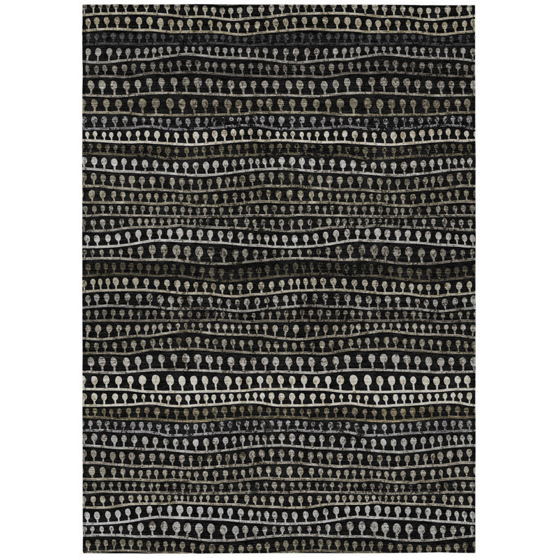 Tapis extérieur lavable rayé gris anthracite et gris taupe 3 pi x 5 pi