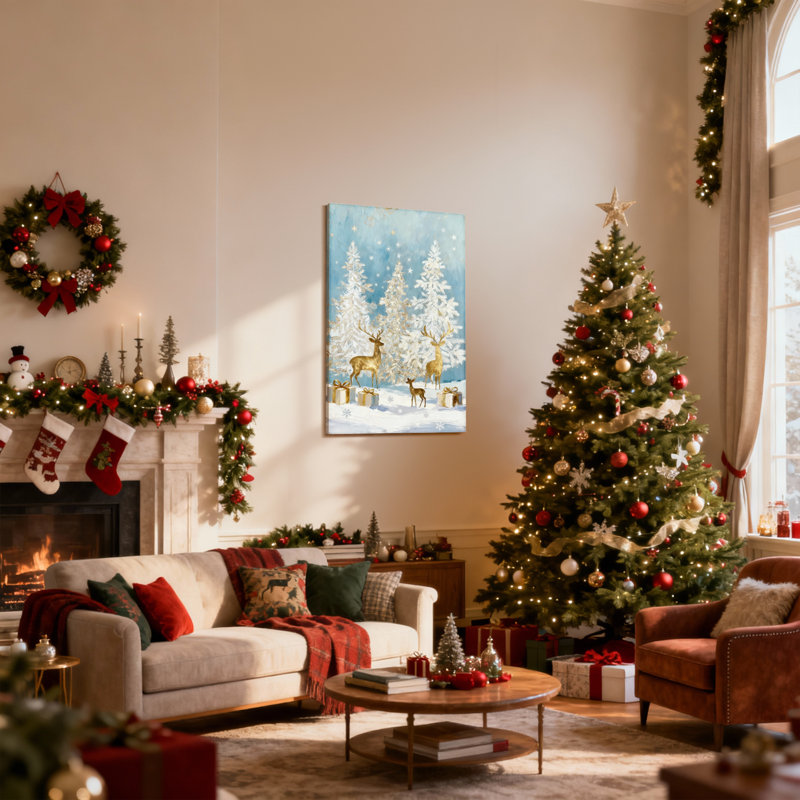 Ensemble de 3 impressions sur toile de Noël, cerf doré, H 30 po x l 20 po