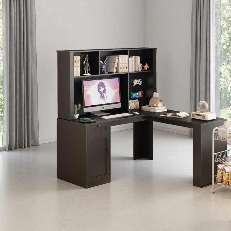 L Shaped Desk With Charger,Computer Desk With Drawers,Bookshelf,Modern Corner Desk,Home Office Desk,L-Shaped Study Table Writing Desk,Carbon Fiber Gaming Computer Desk With Storage
