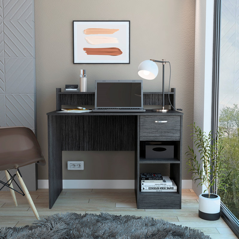 Bureau d'écriture, plusieurs tablettes, un tiroir, Gris