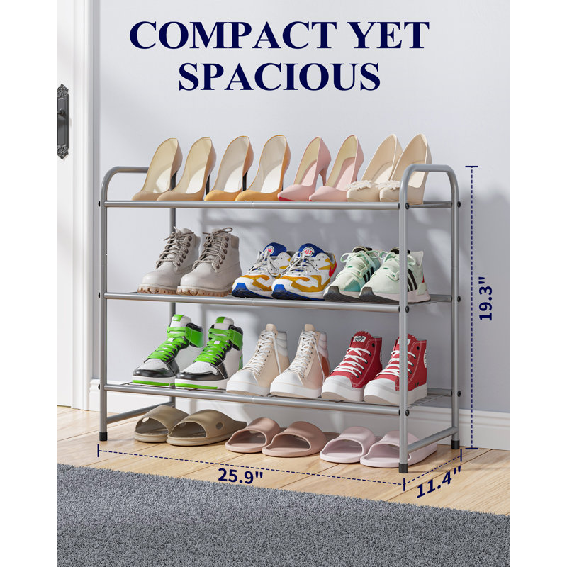 Shoe Rack - Stainless Steel Shoe Organizer, Sturdy Shoe Rack for Closet and Front Door Entrance, Free Standing Shoe Shelf, Closet Organizers and Storage, 25.6" Wide - 3 Tier, Grey