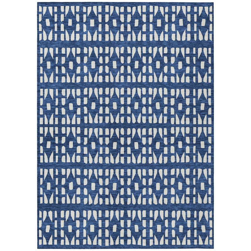 Navy Geometric Synthetic Rectangular Indoor/Outdoor Rug 2'6" x 3'10"