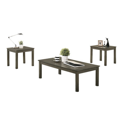 Chic table de salon 3 pièces gris foncé - 1 table basse et 2 tables de bout, style transitionnel, + panneau de particules, bois d'hévéa pour Space Classic,