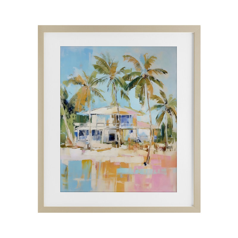 «Abstract Tropical Bungalow», reproduction encadrée sous verre, design par LSR Design Studio, H 21 po x l 17 po