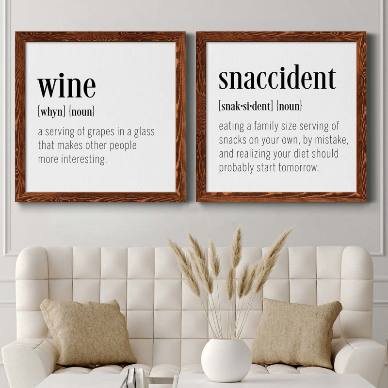 «Wine Définition», ensemble de 2 encadrements d'art textuel sur toile, Cadre en érable, H 31,5 po x l 63 po x P 1,5 po