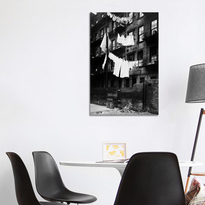 1930s Tenement Building With Laundry Hanging On Clotheslines I - Wrapped Canvas Print