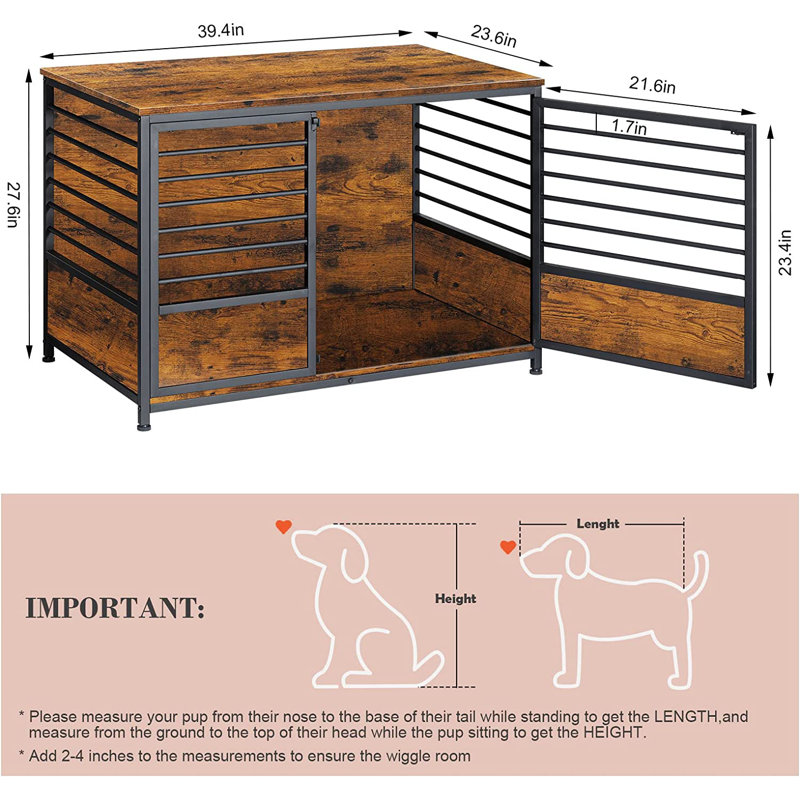 Kehoe Pet Crate with 1 Door, Brown/Black, Large (27.6" H x 39.4" W x 23.6" D)