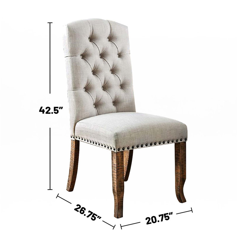 Ensemble de 2 chaises de salle à manger rembourrées en tissu ivoire