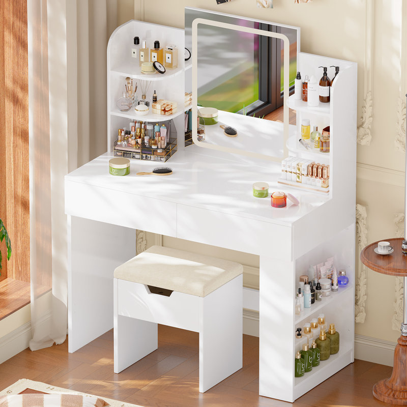 Dressing Table with Mirror, White