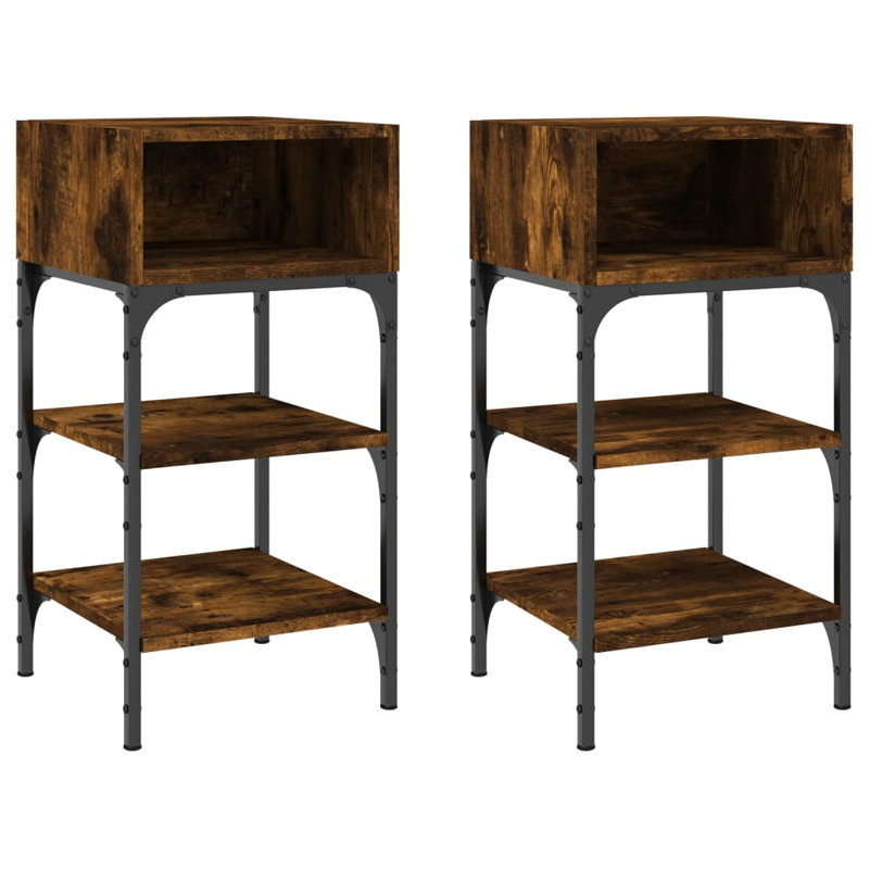 Dungall 35cm W Iron Bedside Table, Smoked Oak