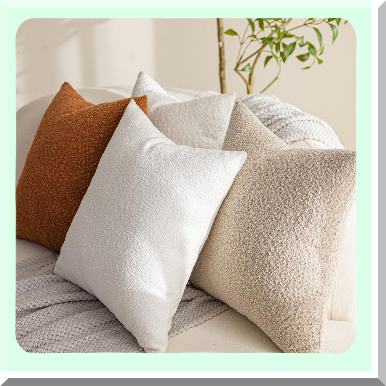 BRBCA Rustic Boucle Accent Pillow Set - Textured Throw Pillow Covers